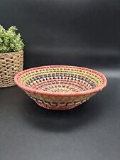 Vintage Colorful Woven Coiled Straw Basket Bowl Decorative Boho Style picture
