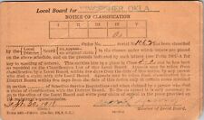 1918 Notice of Classification, Kingfisher Oklahoma - Postcard picture