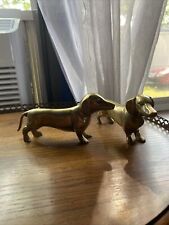 2 Small Vintage Brass Weiner Dog, Dachshund Figurines - Heavy Paperweights picture
