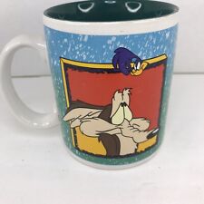 Vintage Six Flags Wile E Coyote Roadrunner Mug White Green Blue Made in Korea picture