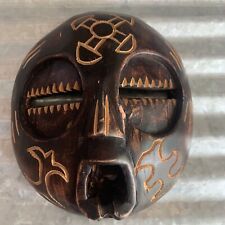 Hand Carved Ghana Large African Tribal Solid Heavy Wood W/Figures Mask 7”.b16 picture