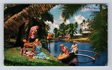 HI-Hawaii Scenic Painting People By the Water and in Canoe Vintage Postcard picture