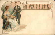 Fancy Man and Woman in Elegant Dress DANCING BORDER c1910 Postcard picture