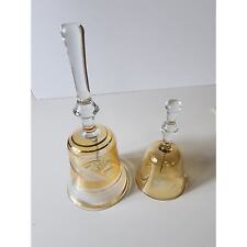 Gold Toned And Trim Etched Crystal Glass Hand Bells - set of 2 picture