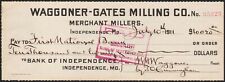 Vintage bank check WAGGONER GATES MILLING CO dated 1911 Independence Missouri  picture
