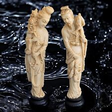 ASIAN PAIR HAND CARVED FIGURE STATUE 13