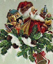 C. 1910 Santa Claus Bag Toys Horse Bottle Doll House Gold Embossed Postcard picture
