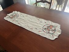 Cotton Horse Table Runner Vintage White Embroidered Farmhouse 38 X 12.5” picture