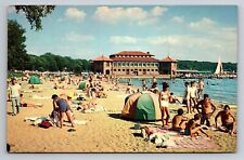 Municipal Bathing Beach Lake Geneva Wisconsin Vintage Unposted Postcard picture