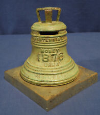 1876 Bailey's Centennial Exhibition Cast Iron Still Bank Orig Green Paint +Label picture