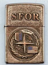 Vintage 1998 SFOR NATO Flags Military Emblem Chrome Zippo Lighter picture