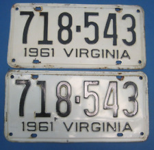 Matched Pair 1961 Virginia License Plates DMV cleared for vintage registration picture