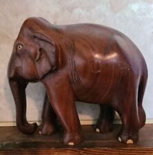 Vintage Hand Carved Brown Wooden Elephant Trunk Down picture