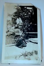 Vintage B&W Photo Kneeling Indian Chief Costumed Kid picture
