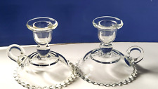 Imperial Candlewick Candle Holders Handled Thumb Ring Vintage Glass picture