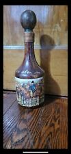 vintage leather trimmed hand painted decanter  picture