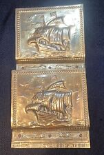 1940’s BRASS CLIPPER SHIP LETTER MAIL HOLDER NAUTICAL DECOR MARITIME WALL MOUNT picture