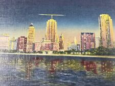 C 1940 Panorama Night View of Lake Shore Drive Chicago IL Linen Vintage Postcard picture