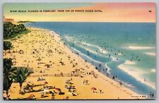 Miami Beach Florida Strath Haven Hotel Scenic Oceanfront Linen Postcard picture
