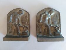 Vintage Brass Bronze Bookends Foundry Worker Art Deco Industrial 5