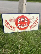 c.1950s rare Drink RED SEAL Soda tin sign Original Embossed  12x24 graphics picture