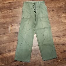 Vintage Army Fatigue Pants Medium Distressed Green Sateen OG-107 Trousers 28x30 picture