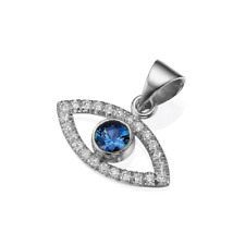 Diamonds & Sapphire Evil Eye Pendant 14k White Gold Jewish Protection Jewelry picture