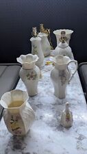Belleek Irish Pottery Lot    3 Vintage Table Lamps Flowers, 4 Vases, Bell  picture
