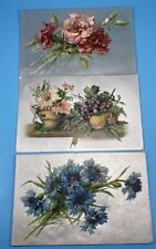 Early 1900s 3 Flowers Postcards Antique Embossed  VG/F picture