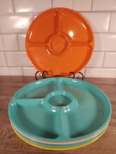 Vintage MidCentury Colonial Plastics Divided Plates and Cups Camping Colorful picture