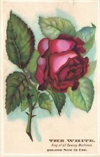 1880s-90s Red Rose Flower The White Sewing Machine Trade Card Embossed picture