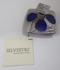 Silvestri Blue Glass With Silver Overlay Square Perfume Bottle picture
