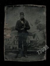Armed Civil War Soldier Camp Scene Backdrop 1860s Tintype Original picture