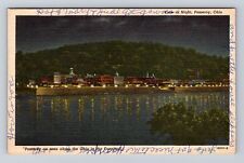 Pomeroy OH-Ohio, Scenic View At Night, Ohio River, Antique, Vintage Postcard picture