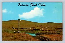 KS-Kansas, Windmill on Flint Hills, Pasture Land, Antique Vintage Postcard picture