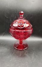 Vtg Viking Glass Ruby Footed Covered Candy Dish Glows picture