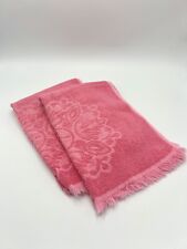 2 Vintage Sears Drylon Fringed Pink Medallion Sculpted Hand Towels Cotton Barbie picture