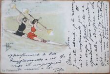Guillaume Artist Signed 1901 French Postcard, Couple Rowing Canoe Bathing Beauty picture