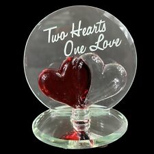 Glass Figure TWO HEARTS ONE LOVE Valentines Wedding 2.5