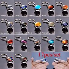 17pcs/set Solar System Planet Pendant Double Side Glass Ball Key Chain Jewelry G picture