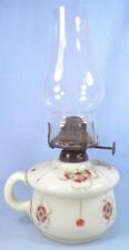 Antique Kerosene Oil Lamp Opaline Glass 4 Leaf Clovers Hand Paint Finger Scarce picture