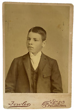CIRCA 1890s CABINET CARD A.R. FOWLER Young Man Suit Parted Hair Phila PA picture