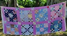 Antique quilt Handmade checkerboard Feed Sack  Old Clothes 1920 Purple Oklahoma  picture