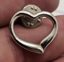 VTG Lapel Pinback Hat Pin Silver Tone Heart Outline Modern picture