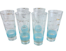 6 vtg MCM cocktail glasses clear glass w  turquoise & gold accents bareware picture