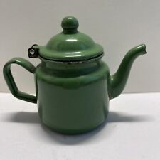 Vintage Green Enamelware Teapot w Lid Rustic Farmhouse Great Condition 1 Cup picture