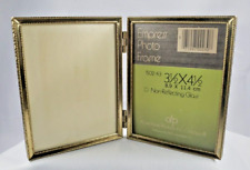 Vintage MCM Double Bi-fold Ornate Gold tone Picture Photo Frame 4 1/2