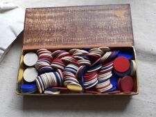 Vintage Wooden Poker Chips In Cardboard Case  picture