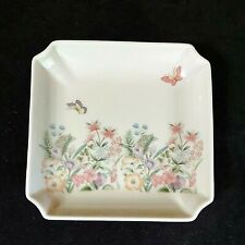 Vintage Shibata Trinket Dish Pastel Floral Butterfly Design Japan Preowned  picture