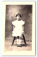 Postcard RPPC Girl w Flower Bouquet in White Dress, Sabetha, Kansas Photographer picture